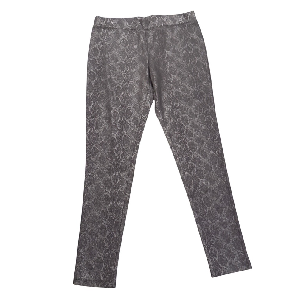 Paniz Womens Large Gray Glam Metallic Snakeskin Animal Print Leggings Disco Edgy